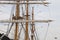 The three masted Palinuro, a historic Italian Navy training barquentine, moored in the Gaeta port.