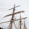 The three masted Palinuro, a historic Italian Navy training barquentine, moored in the Gaeta port.