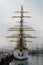 Three-masted training bark `Mircea` in the port of Sochi.