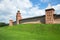 Three medieval towers of the Novgorod Kremlin in sunny day. Veliky Novgorod, Russia