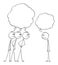 Three Men Looking Angrily or Angry at One Man. Empty Thought Bubbles. Vector Cartoon Stick Figure Illustration