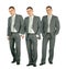 Three merry businessmen standing on white, collage