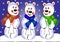 Three merry polar bears on snow