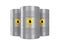 Three metallic barrels on white background. Isolated 3D illustration