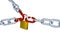 Three Metallic Chains with Three Stressed Link Locked with a Padlock