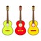 Three  Mexican guitar set. Vector isolated illustration on white background.  Music icons and melody template