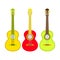 Three  Mexican guitar set. Vector isolated illustration on white background.  Music icons and melody template