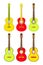 Three  Mexican guitar set. Vector isolated illustration on white background.  Music icons and melody template