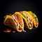 Three mexican pork carnitas tacos flat
