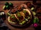 three mexican pork carnitas tacos flat lay composition, AI Generated