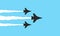 Three military fighters symbols on blue background. Jets show vector illustration