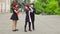 Three mimes act in the city street