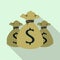 Three money bag or sacks icon, flat style