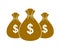 Three moneybags money bag vector simplistic illustration icon or logo, business and finance theme.