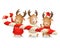 Three Moose friends are holding large candy cane - Cute Christmas vector illustration isolated on transparent background