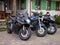 Three motorcycles sport bike Suzuki GS 500 GSX-600 and Honda CBR 600