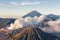 Three mountain,Mount Bromo, Batuk And semeru is an active volcano and part of the Tengger massif, in East Java, Indonesia