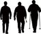 Three mountaineer men walking, silhouette vector