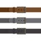 Three multi-colored belt insulated on white background. Fashionable modern accessory. Black gray and brown belt.