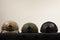 Three nato military helmets on white background