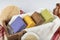 Three natural handmade soap. Beautiful soaps made of lavender, coffee, saffron, olive