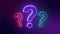 Three Neon question mark icon. Chat of support service, FAQ, get answer and advice