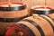 Three old beer barrels