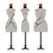 Three old cracked female body shape mannequins. Torso dummy for woman tailor mannequins. Three types of female figure. Vector