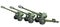 Three old green russian artillery field cannon gun isolated over