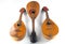 Three old mandolins isolated on a white