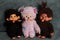 three old monchichi, monkey plush doll