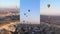 Three-in-one vertical video : Flight of balloons in Cappadocia, Turkey