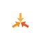 Three orange squared arrows point to the center. Triple Collide Arrows icon.