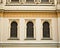 Three oriental windows of a Jewish synagogue with an islamic architecture Prague, Czech Republic