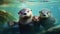 Three otters swimming in the water, AI