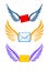 Three pairs colorful of wings with envelopes for your logo or de