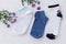 Three pairs of women socks on white background