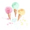 Three pale color ice-cream cone illustration.