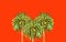 Three Palm Trees Isolated on Red Background