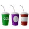 Three paper soda cups handmade with plasticine