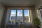 three part window in a room view by wide angle lens