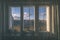 three part window in a room view by wide angle lens - vintage lo