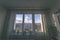 three part window in a room view by wide angle lens - vintage lo