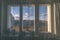 three part window in a room view by wide angle lens - vintage lo