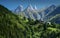 Three peaks Aiguilles d\'Arves in French Alps, France.