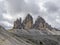 Three peaks of Lavaredo valley dolomites mountains panorama landscape