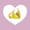 Three pears on a background of a pink heart 3d rendering