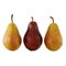 Three pears on a white background a red pear in the middle 3 d rendering