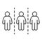 Three people with line separator thin line icon, social distancing concept, Distance limitation between three people