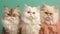 Three persian cats on a green background,  Close-up